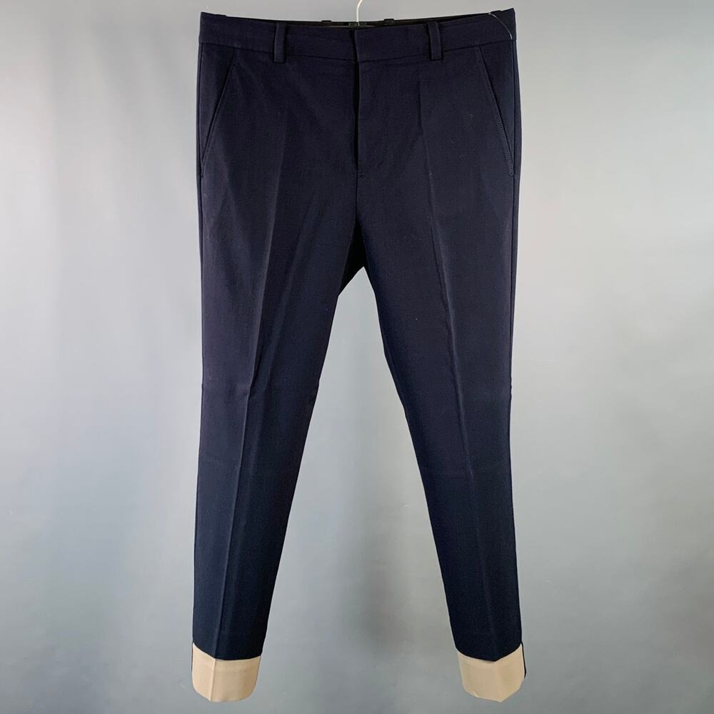 3.1 PHILLIP LIM Size 32 Navy Taupe Twill Viscose Blend Contrast Trim Dress Pants
